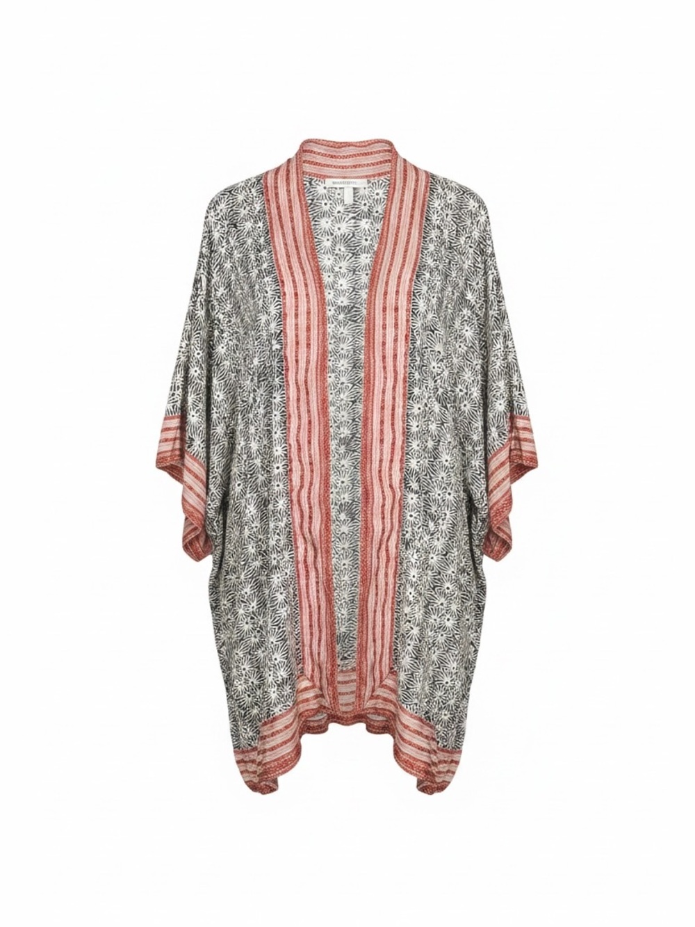 Printed Boho Kimono with Coral Trim